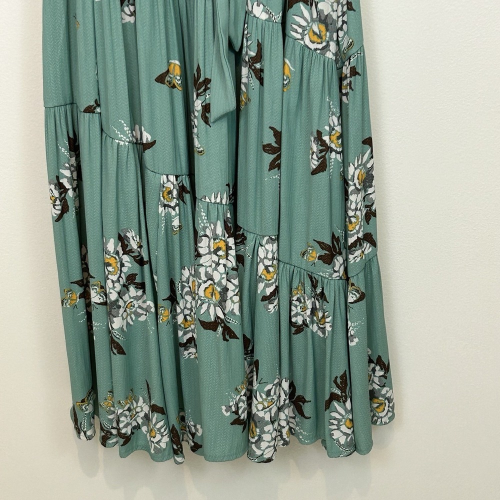 Free People Size 0 All I Got Floral Printed Maxi Dress Green Tiered Boho - Picture 9 of 16